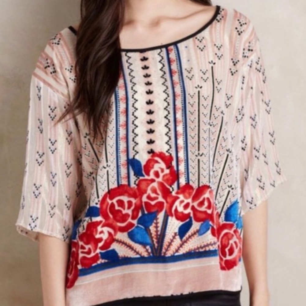 Anthropologie Moulinette Soeurs Velvet Posey Top - Picture 2 of 5